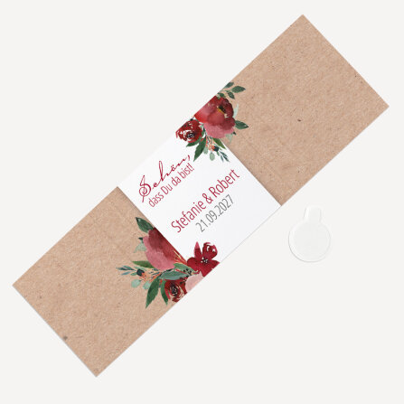 Banderole Mini Schokolade "Vintage rote Blumen" online selbst gestalten