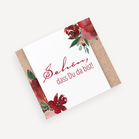 Banderole Mini Schokolade "Vintage rote Blumen" Schön, dass Du da bist!