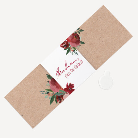Banderole Mini Schokolade "Vintage rote Blumen" Schön, dass Du da bist!
