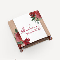 Banderole Mini Schokolade "Vintage rote Blumen" Schön, dass Du da bist!