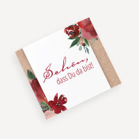 Banderole Mini Schokolade "Vintage rote Blumen" Schön, dass Du da bist!