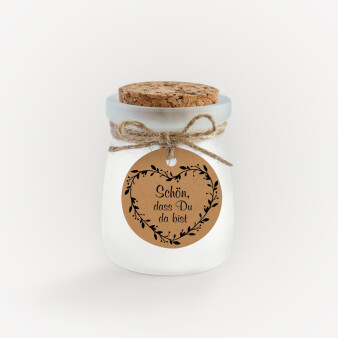 Duftkerze Vanille mit Korkdeckel + Anhänger "Herz Notiz"
