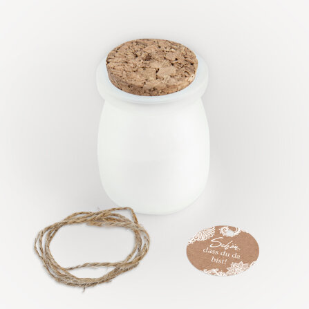 Duftkerze Vanille mit Korkdeckel + Anhänger "Vintage Spitze" Schön, dass du da bist!