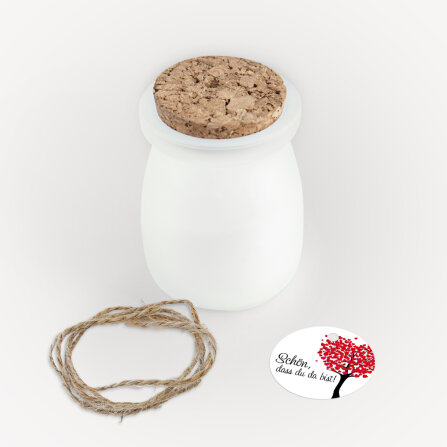 Duftkerze Vanille mit Korkdeckel + Anhänger "Herzbaum" rot Schön, dass du da bist!