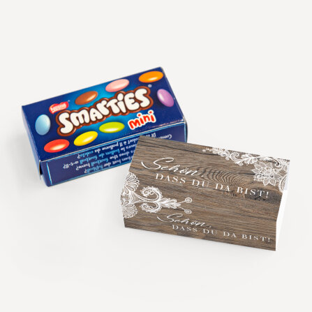 SMARTIES mini mit Banderole "Holz und Spitze"...