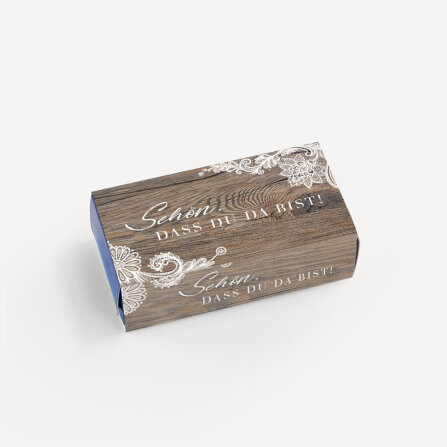 SMARTIES mini mit Banderole "Holz und Spitze" Schön, dass Du da bist