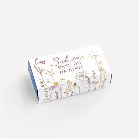 Gastgeschenk SMARTIES mini mit Banderole "Wildromantische Blüten" Schön, dass Du da bist!