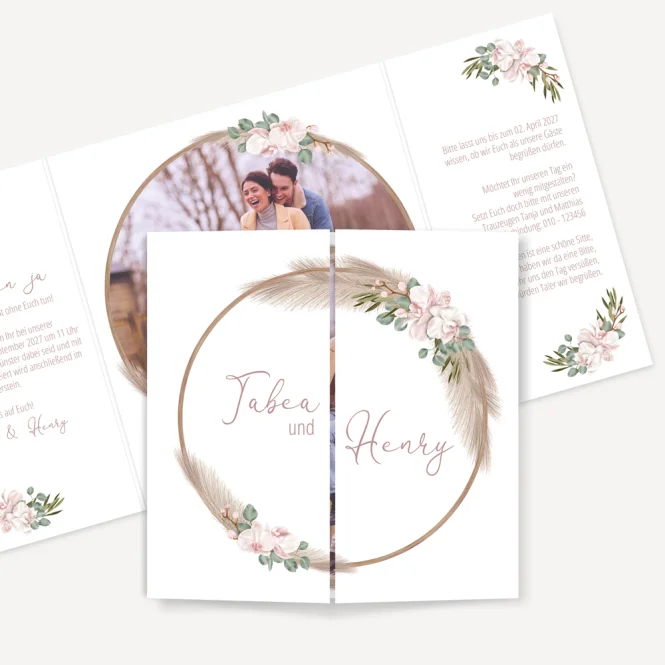 Hochzeitseinladung mit Foto "Boho Pampas"