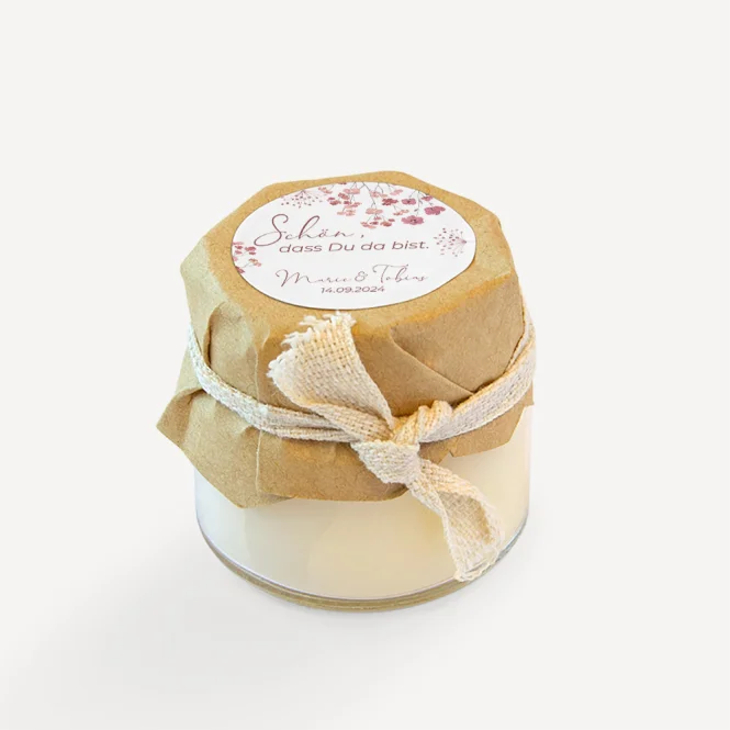 Mini Duftkerze mit Aufkleber "Trockenblumen Blush"