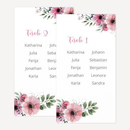 Tischplan Hochzeit "Bohemian Summer" 8 Tische