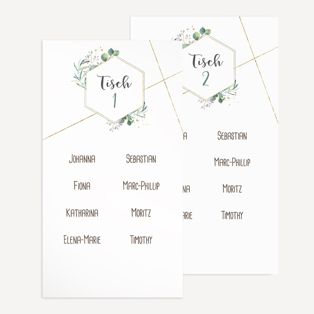 Tischplan Hochzeit "Aquarell Eukalyptus Zweige" 8 Tische