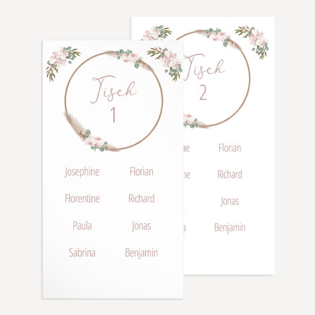 Tischplan Hochzeit "Boho Pampas" 8 Tische