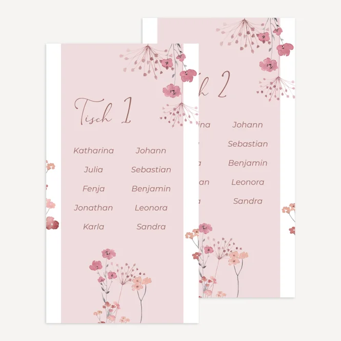 Tischplan Hochzeit "Trockenblumen Blush"