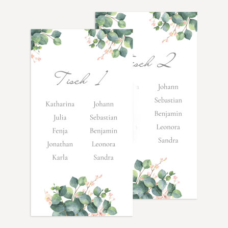 Tischplan Hochzeit "Eukalyptus Ranken" 12 Tische