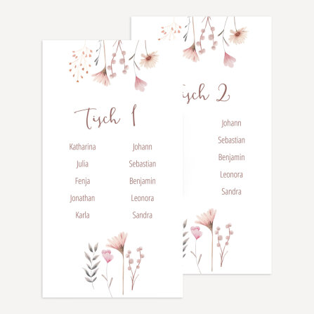 Tischplan Hochzeit "Wild Flowers" 8 Tische