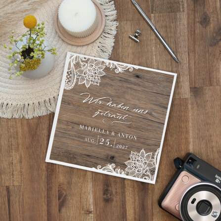 Gästebuch Hochzeit personalisiert "Holz und Spitze"