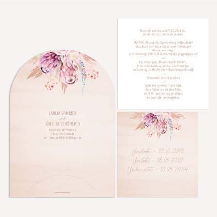 Hochzeitseinladung halbrund "Pampasgras" creme