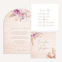 Hochzeitseinladung halbrund "Pampasgras" creme