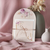 Hochzeitseinladung halbrund "Pampasgras" creme