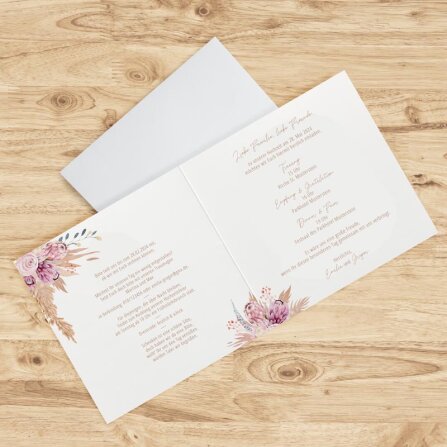 Hochzeitseinladung Pampasgras quadratisch weiß