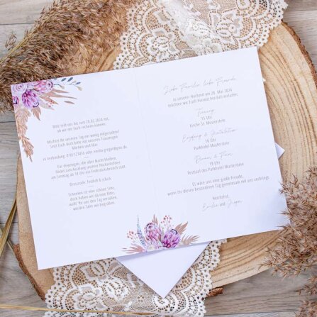 Hochzeitseinladung Pampasgras weiß