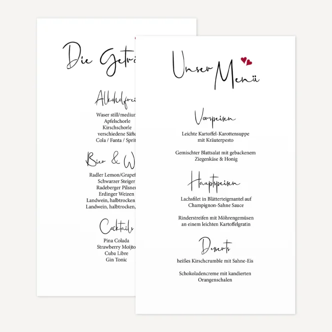 Menükarte Hochzeit "Kalligrafie"