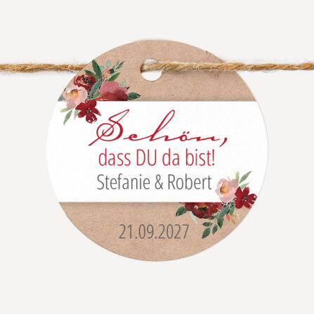 24 x Geschenkanhänger rund "Vintage rote...