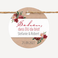 24 x Geschenkanhänger rund "Vintage rote Blumen" online selbst gestalten