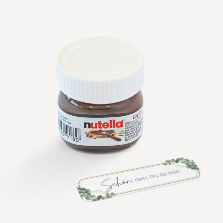 Gastgeschenk Mini Nutella Glas + Aufkleber "Eukalyptus Geometrie" Schön, dass Du da bist!