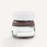 Gastgeschenk Mini Nutella Glas + Aufkleber "Eukalyptus Geometrie" Schön, dass Du da bist!