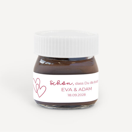 Gastgeschenk Mini Nutella Glas "Zwei Herzen"...