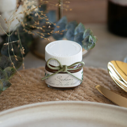 Gastgeschenk Mini Nutella Glas "Eukalyptus Ranken" Schön, dass Du da bist!