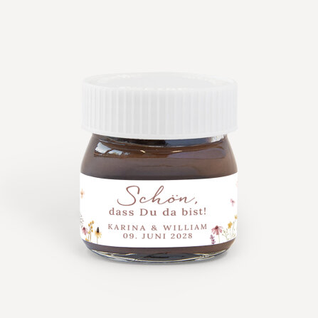 Gastgeschenk Mini Nutella Glas "Wildromantische Blüten"