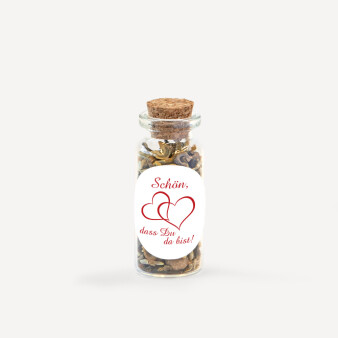 Gastgeschenk Mini Glasröhrchen mit Aufkleber "Zwei Herzen"