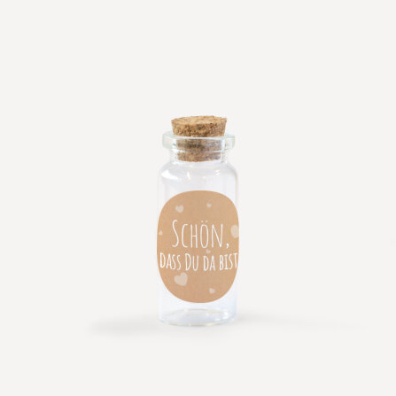 Gastgeschenk Mini Glasröhrchen mit Aufkleber "Vintage Style" Schön, dass Du da bist!