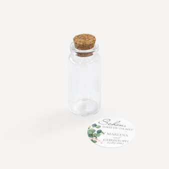 Gastgeschenk Mini Glasröhrchen mit Aufkleber "Eukalyptus Ranken"