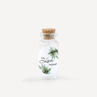 Gastgeschenk Mini Glasröhrchen mit Aufkleber "Greenery" Lass Liebe wachsen