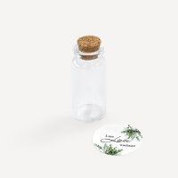 Gastgeschenk Mini Glasröhrchen mit Aufkleber "Greenery" Lass Liebe wachsen