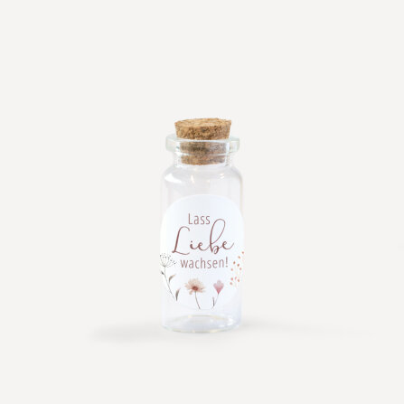 Gastgeschenk Mini Glasröhrchen mit Aufkleber "Wild Flowers" Lass Liebe wachsen