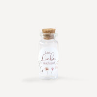 Gastgeschenk Mini Glasröhrchen mit Aufkleber "Wild Flowers" Lass Liebe wachsen