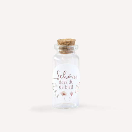 Gastgeschenk Mini Glasröhrchen mit Aufkleber "Wild Flowers" Schön, dass du da bist!