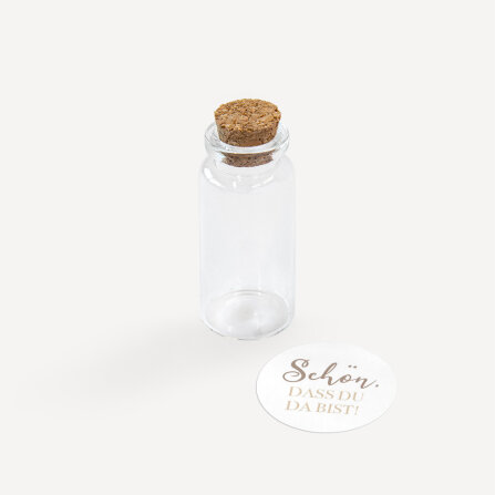 Gastgeschenk Mini Glasröhrchen mit Aufkleber "Liebesbotschaft" Schön, dass Du da bist!