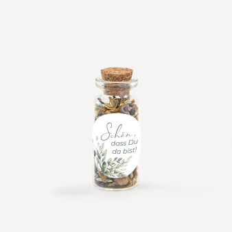 Gastgeschenk Mini Glasröhrchen mit Aufkleber "Blätter Salbei"