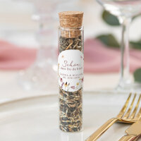 Gastgeschenk Glasröhrchen mit Korken und Aufkleber "Wildromantische Blüten"