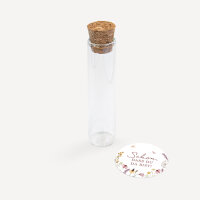 Gastgeschenk Glasröhrchen mit Korken und Aufkleber "Wildromantische Blüten"