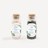 Gastgeschenk Mini Glasröhrchen mit Aufkleber Salz & Pfeffer "Eukalyptus Geometrie" 2er Set unpersonalisiert