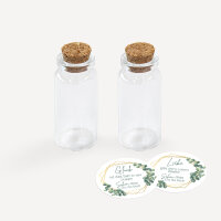 Gastgeschenk Mini Glasröhrchen mit Aufkleber Salz & Pfeffer "Eukalyptus Geometrie" 2er Set unpersonalisiert