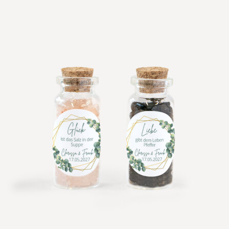 Gastgeschenk Mini Glasröhrchen mit Aufkleber Salz...