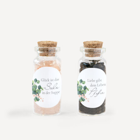 Gastgeschenk Mini Glasröhrchen mit Aufkleber Salz...