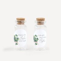 Gastgeschenk Mini Glasröhrchen mit Aufkleber Salz & Pfeffer "Eukalyptus Ranken" 2er Set unpersonalisiert